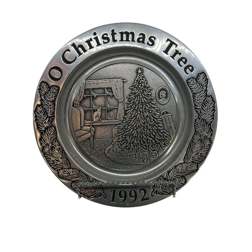 VTG Wilton Armetale O Christmas Tree 1992 Pewter Plate 11” Hanging Decorative